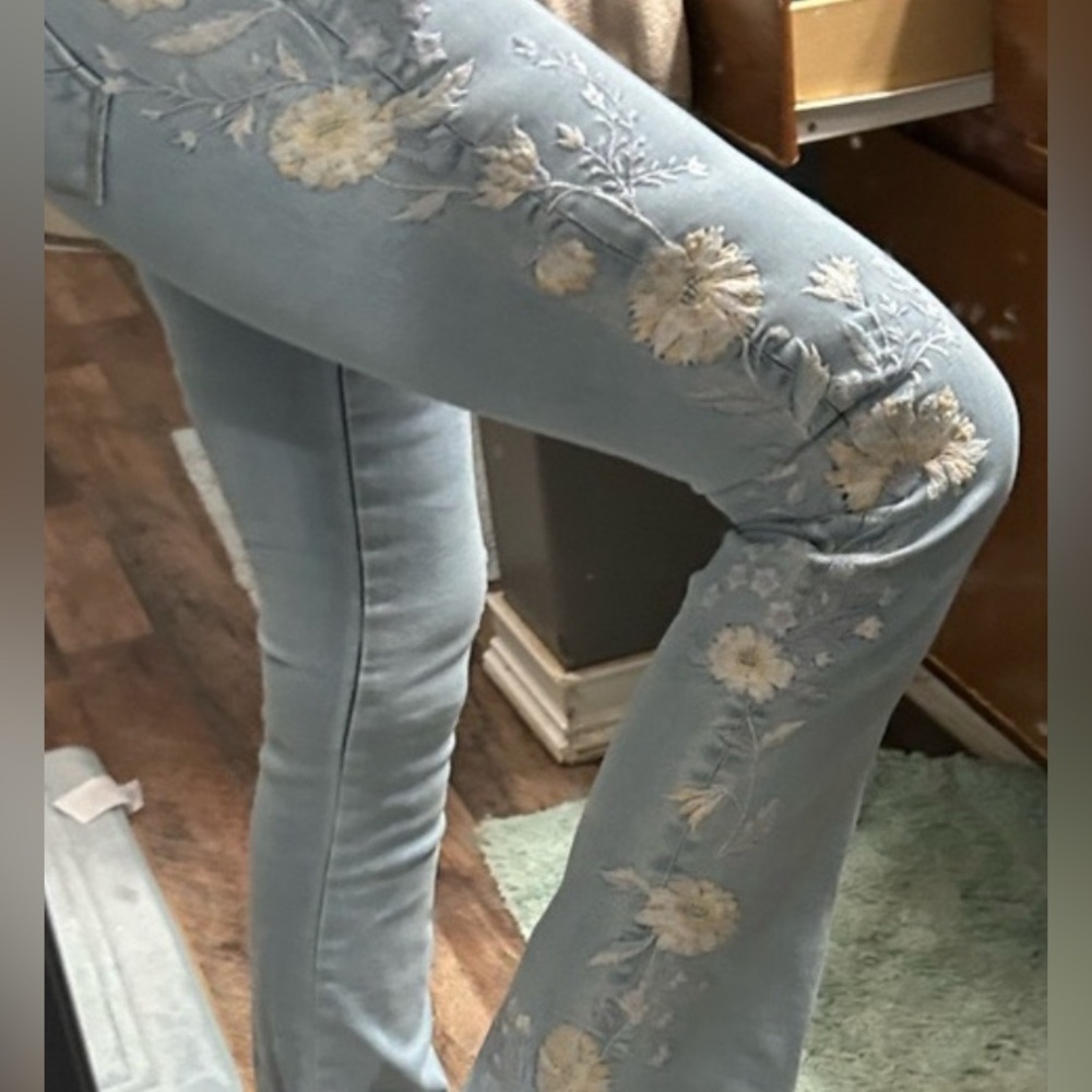 DRIFTWOOD Blue Floral Embroidered Flare Jeans